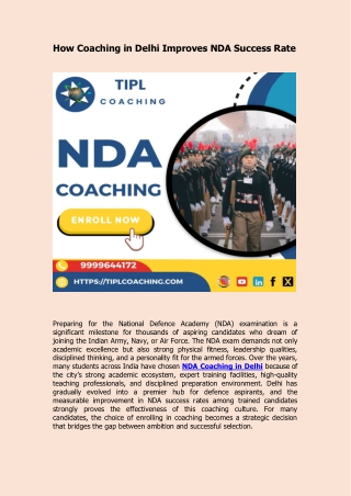How Coaching in Delhi Improves NDA Success Rate