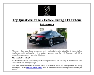 Top Questions to Ask Before Hiring a Chauffeur in Geneva