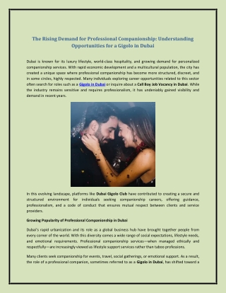 The Rising Demand for Professional Companionship: Understanding Opportunities fo