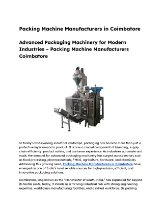 Packing Machine Manufacturers in Coimbatore