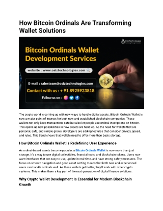 How Bitcoin Ordinals Are Transforming Wallet Solutions
