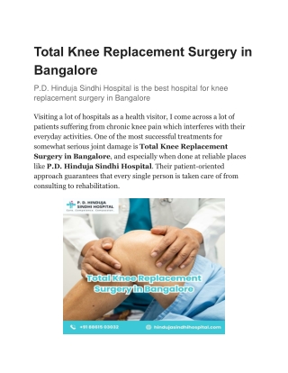 Total Knee Replacement Surgery in Bangalore