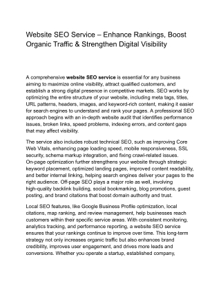 Website SEO Service – Enhance Rankings, Boost Organic Traffic & Strengthen Digital Visibility