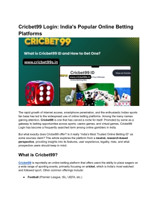 Cricbet99 Login_ India's Popular Online Betting Platforms