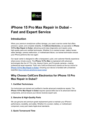 iPhone 15 Pro Max Repair in Dubai – Fast and Expert Service