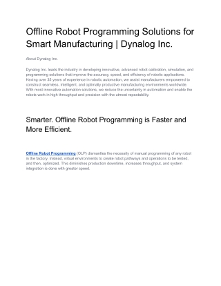 Offline Robot Programming Solutions for Smart Manufacturing _ Dynalog Inc