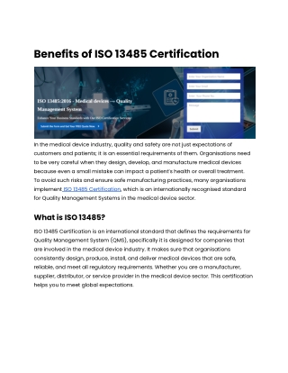 Benefits of ISO 13485 Certification