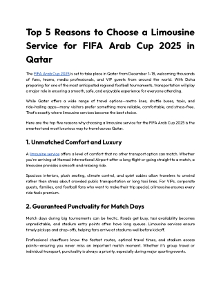 Top 5 Reasons to Choose a Limousine Service for FIFA Arab Cup 2025 in Qatar