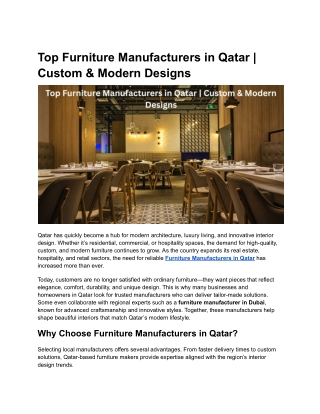 Top Furniture Manufacturers in Qatar | Custom & Modern Designs