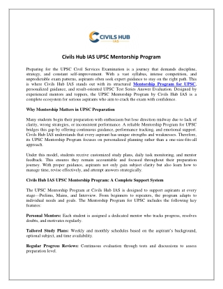 Civils Hub IAS UPSC Mentorship Program