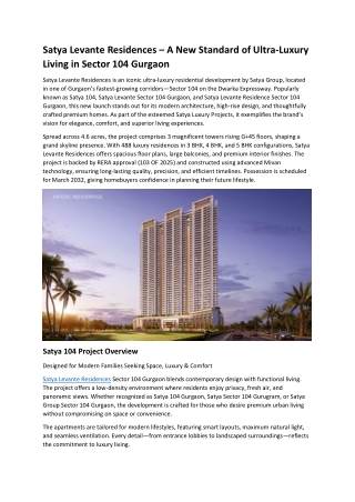 Satya Levante Residences Sector 104
