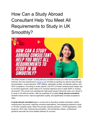 How Can a Study Abroad Consultant Help You Meet All Requirements to Study in UK Smoothly
