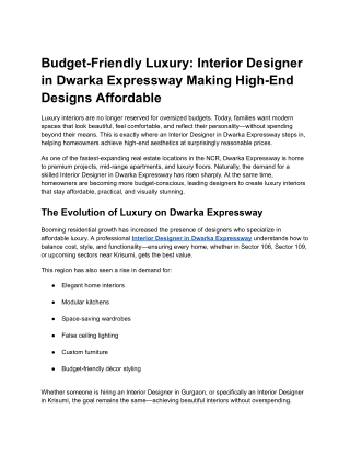 Budget-Friendly Luxury_ Interior Designer in Dwarka Expressway Making High-End Designs Affordable