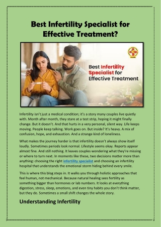 Best Infertility Specialist for Effective Treatment