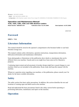 Caterpillar CAT 426C BACKHOE LOADER (1ER00900-UP) Operation and Maintenance Manual Instant Download