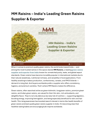 MM Raisins – India’s Leading Green Raisins Supplier & Exporter