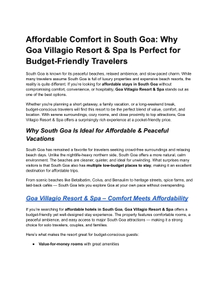 Budget Hotels & Affordable Stays in South Goa – Best Value Resorts Goa