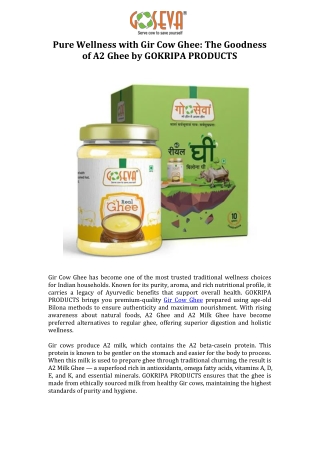 Pure Wellness with Gir Cow Ghee The Goodness of A2 Ghee by GOKRIPA PRODUCTS