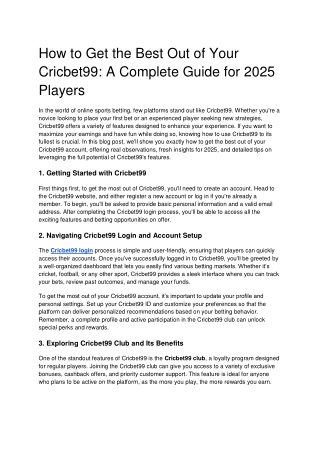 How to Get the Best Out of Your Cricbet99_ A Complete Guide for 2025 Players