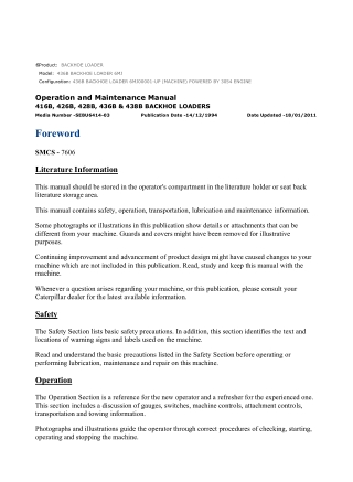 Caterpillar CAT 436B BACKHOE LOADER (6MJ00001-UP) Operation and Maintenance Manual Instant Download