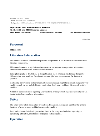 Caterpillar CAT 438D BACKHOE LOADER (BPN00001-00475) Operation and Maintenance Manual Instant Download
