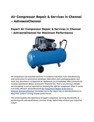 Air Compressor Repair & Services in Chennai