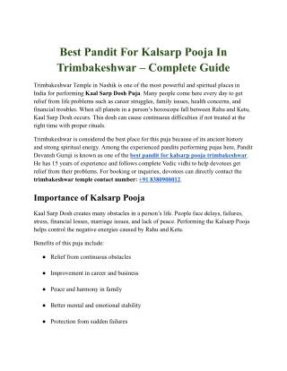 Best Pandit For Kalsarp Pooja In Trimbakeshwar – Complete Guide