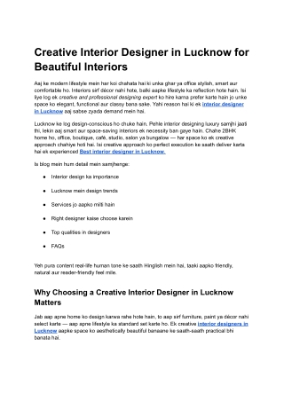 Creative Interior Designer in Lucknow for Beautiful Interiors