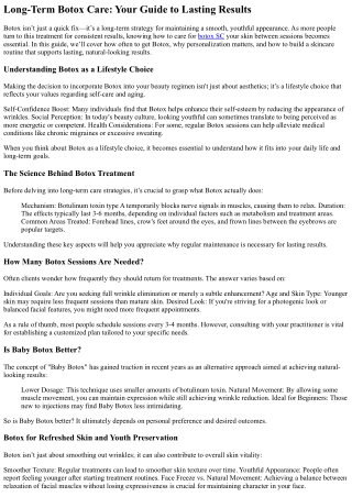 Long-Term Botox Care: Your Guide to Lasting Results