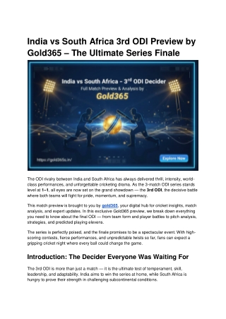 India vs South Africa 3rd ODI Preview by Gold365 – The Ultimate Series Finale