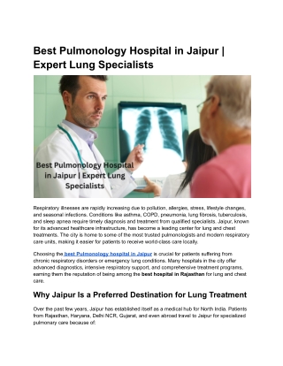 Best Pulmonology Hospital in Jaipur _ Expert Lung Specialists