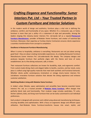 Crafting Elegance and Functionality: Sumer Interiors Pvt. Ltd – Your Trusted Par