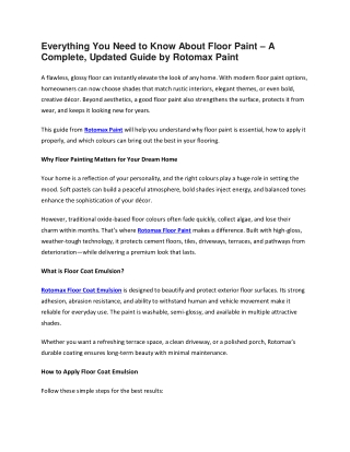 Everything You Need to Know About Floor Paint – A Complete, Updated Guide by Rotomax Paint