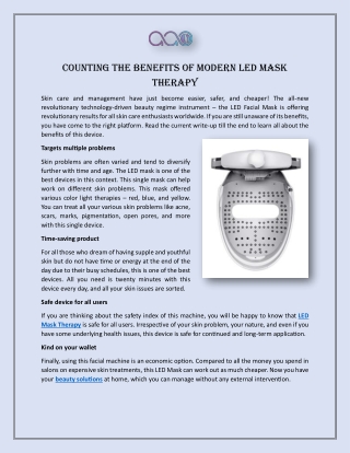 Counting the Benefits of Modern LED Mask Therapy