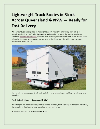 Lightweight Truck Bodies in Stock Across Queensland & NSW Ready for Fast Delivery