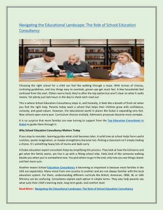 Navigating the Educational Landscape: The Role of School Education  Consultancy