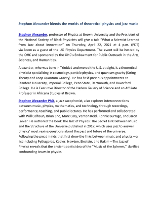 Stephon Alexander blends the worlds of theoretical physics and jazz music