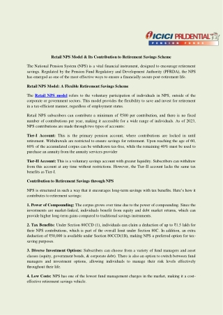 Retail NPS Model & Its Contribution to Retirement Savings Scheme
