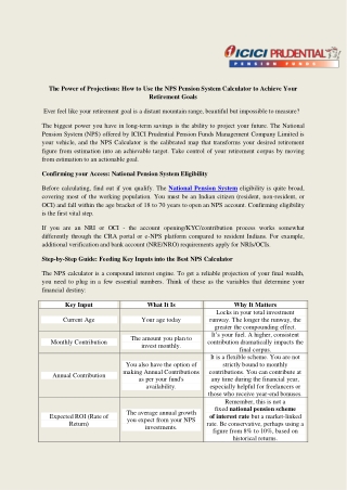 The Power of Projections - How to Use the NPS Pension System Calculator to Achieve Your Retirement Goals