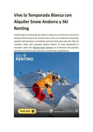 Vive la Temporada Blanca con Alquiler Snow Andorra y Ski Renting