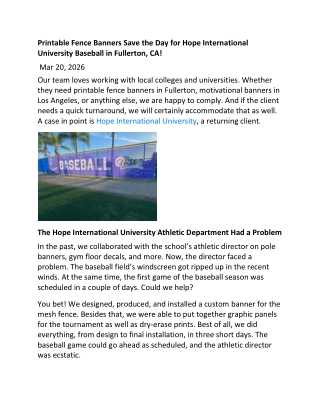 Printable Fence Banners Save the Day for Hope International University Baseball in Fullerton