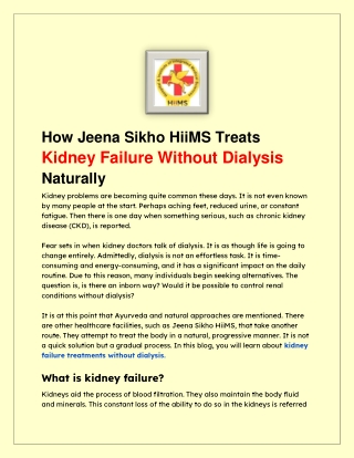 How Jeena Sikho HiiMS Treats Kidney Failure Without Dialysis Naturally