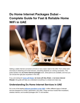 Du Home Internet Packages Dubai – Complete Guide for Fast & Reliable Home WiFi i