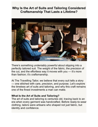 Why Is the Art of Suits and Tailoring Considered Craftsmanship That Lasts a Lifetime