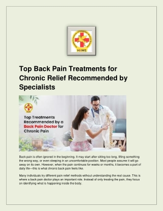 Top Treatments Recommended by a Back Pain Doctor for Chronic Pain