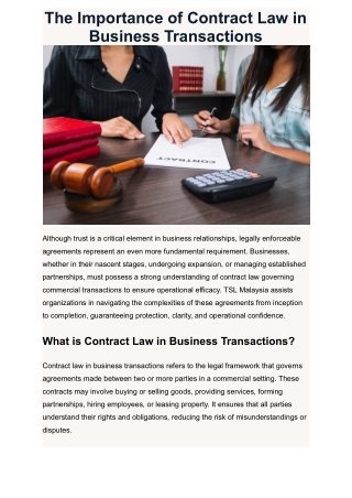 The Importance of Contract Law in Business Transactions