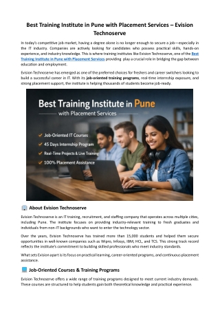 Best training institutes in Pune with placement services - EvisionTechnoserve