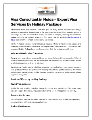 Visa Consultant in Noida – Expert Visa Services by Holiday Package