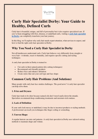Curly Hair Specialist Derby: Your Guide to  Healthy, Defined Curls
