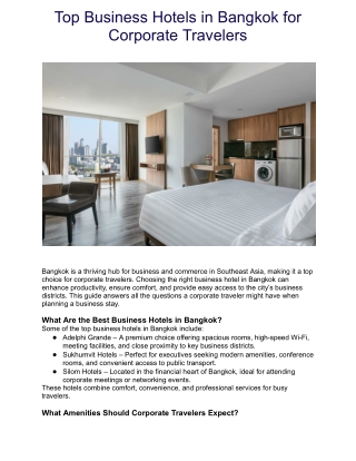 Top Business Hotels in Bangkok for Corporate Travelers